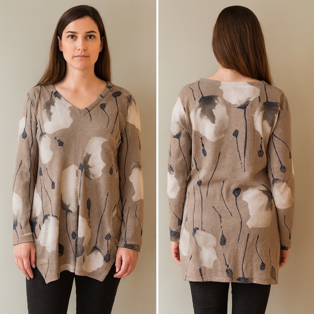 Soft Surroundings Cotton Flower Print Tunic Blouse Pockets Medium M